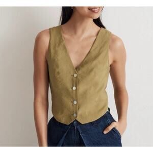 MADEWELL Button-Front Vest Women Sz 4 Dark Khaki Twill